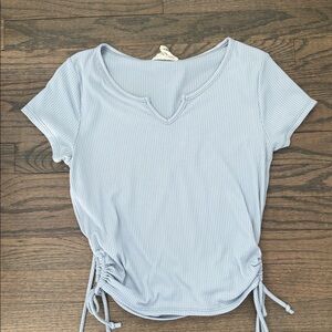 French Pastry Light Blue Ribbed Short Sleeve Top